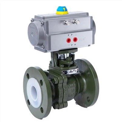 Supapă pneumatică cu bilă căptușită cu fluor